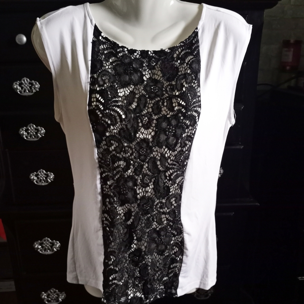 New York & Company White Blouse w/Lace